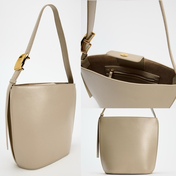Zara Handbags - Zara beige cream bucket handbag purse — faux leather